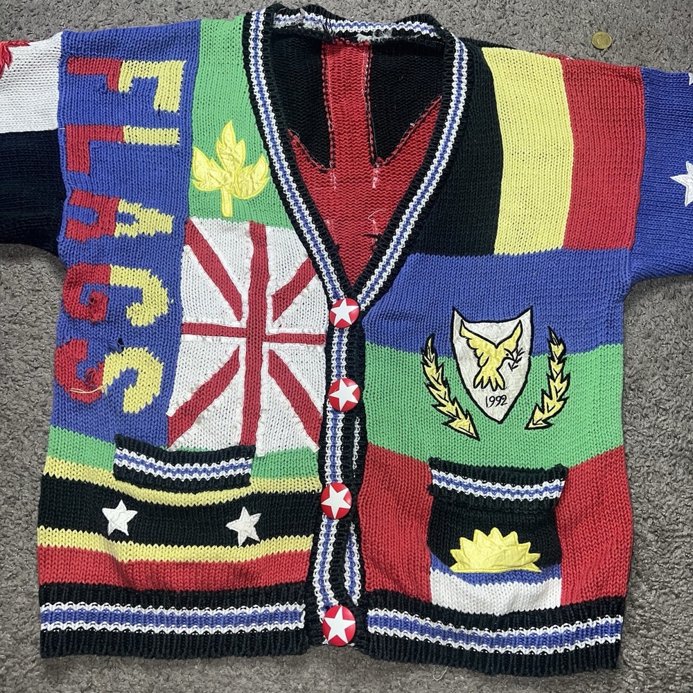 Rare Vintage‎ 1992 Absolutely No! world flags and national symbols Cardigan